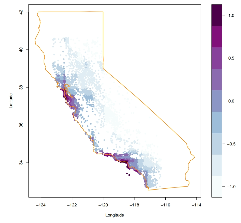 Gradient Boost Depedency Plots for Latitude and Longitude